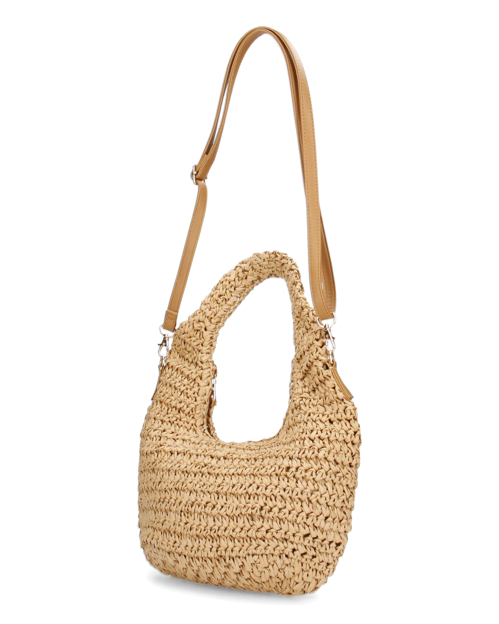 CARTER - borsa hobo beige in paglia intrecciata con tracolla rimovibile