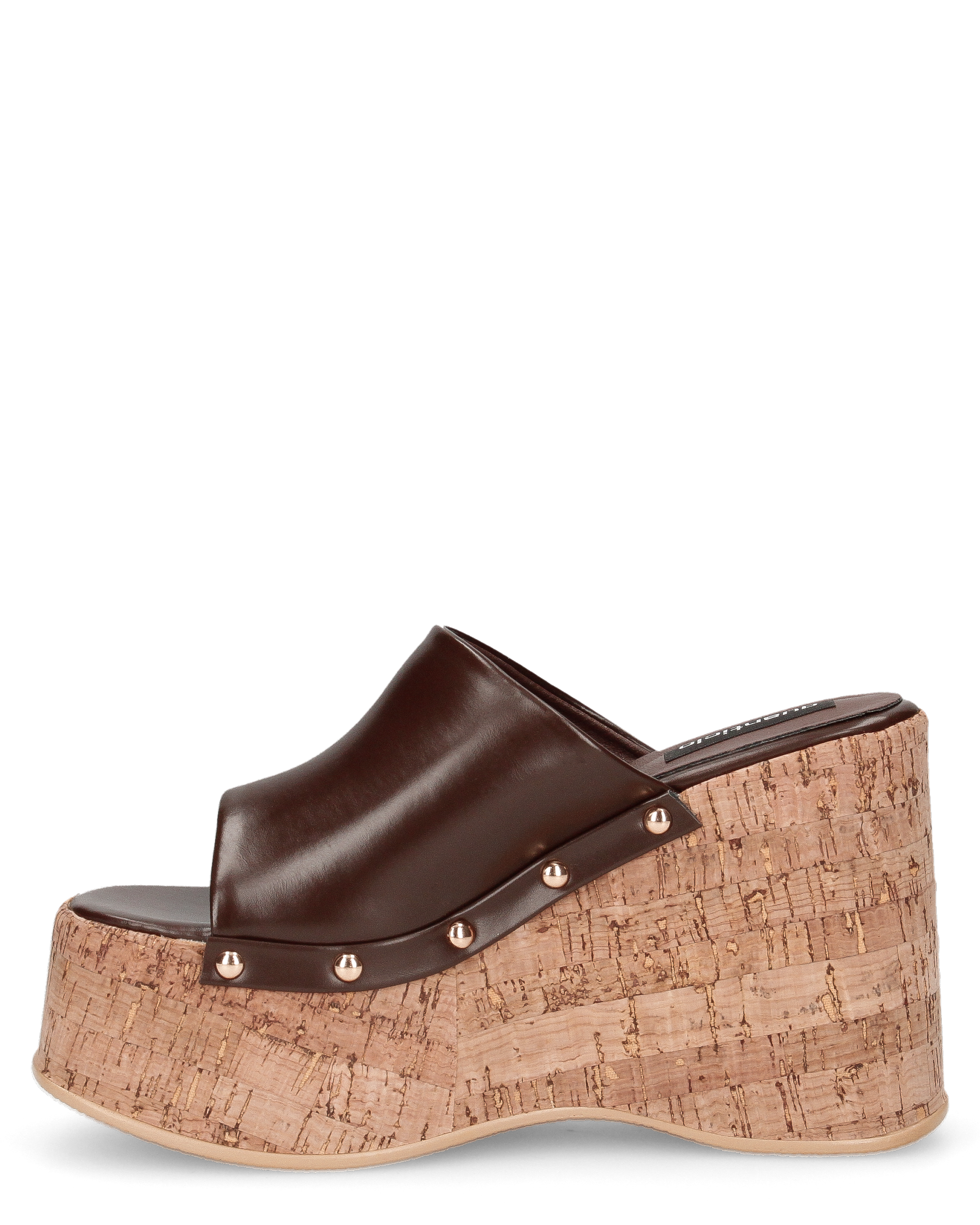 CHAKA - zeppe in simil sughero con fascia marrone liscia