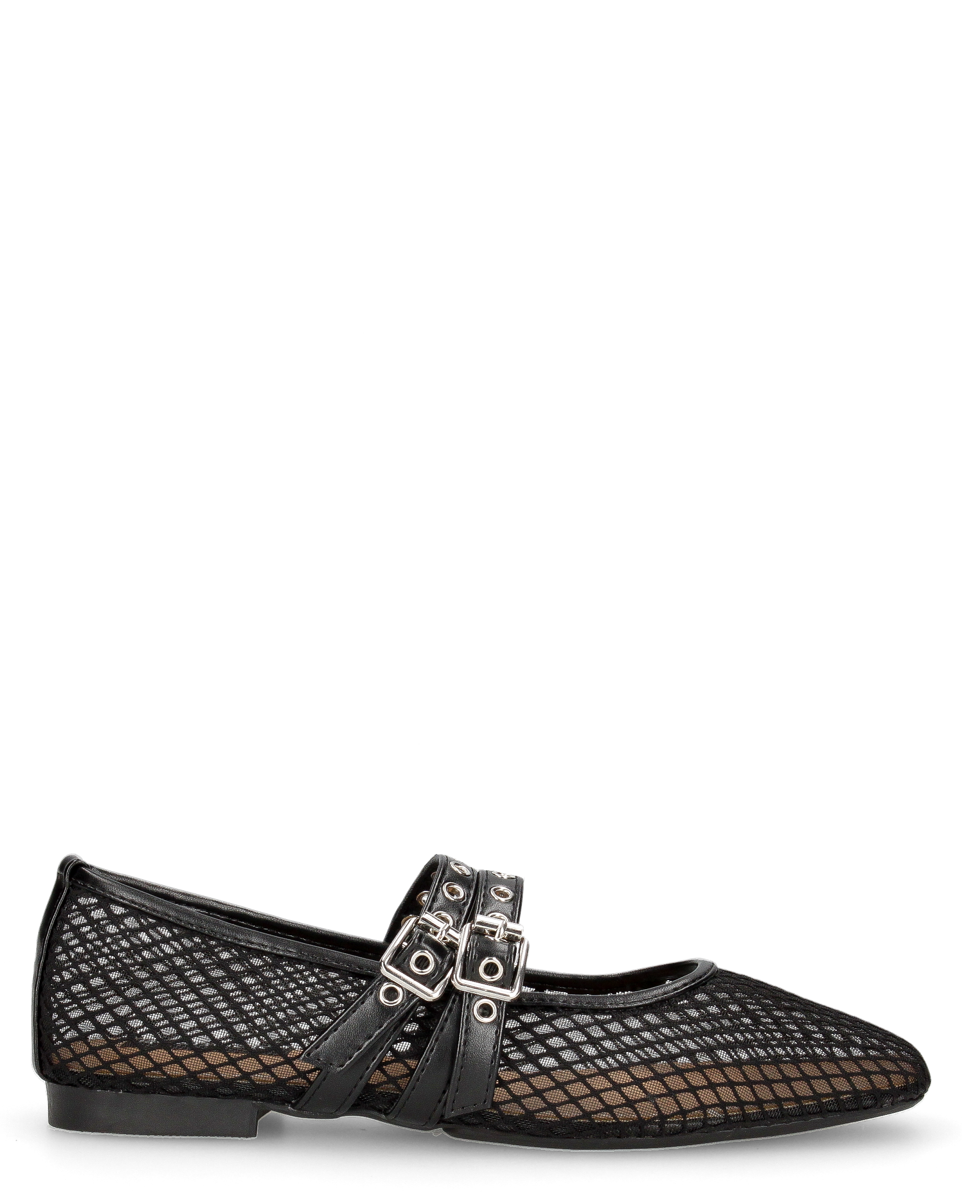 CRISTINA - ballerine nere con cinturini regolabili in tessuto traforato