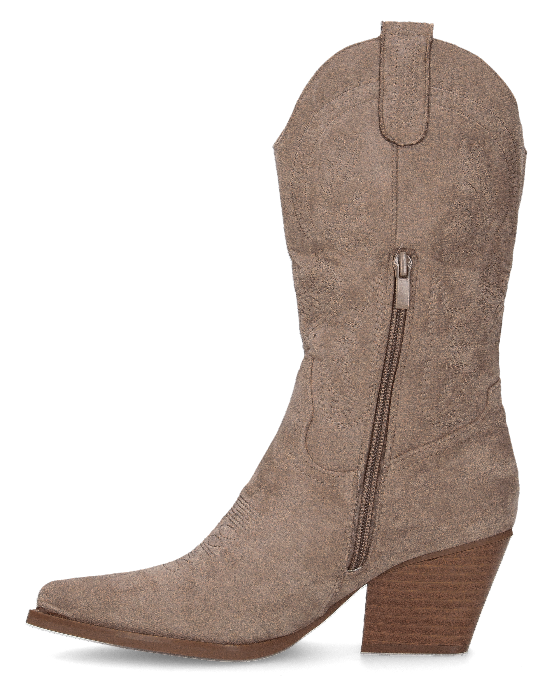 CARMELA - camperos texani scamosciarti beige con ricami decorativi