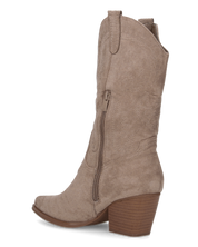 CARMELA - camperos texani scamosciarti beige con ricami decorativi
