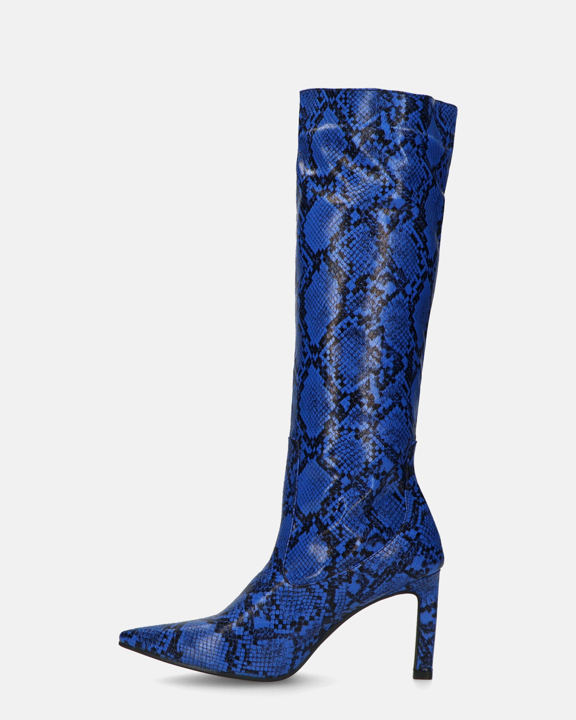 CAROLINE - stivale alto con tacco in blu pitonato