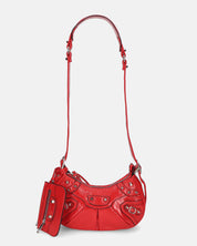 CHARA - borsa a tracolla rossa glassy con borchie argento