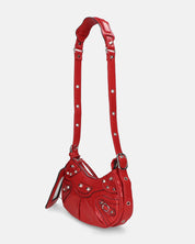 CHARA - borsa a tracolla rossa glassy con borchie argento