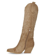 CHRYSA - camperos / texani alti color khaki con disegni ricamati e chiusura zip