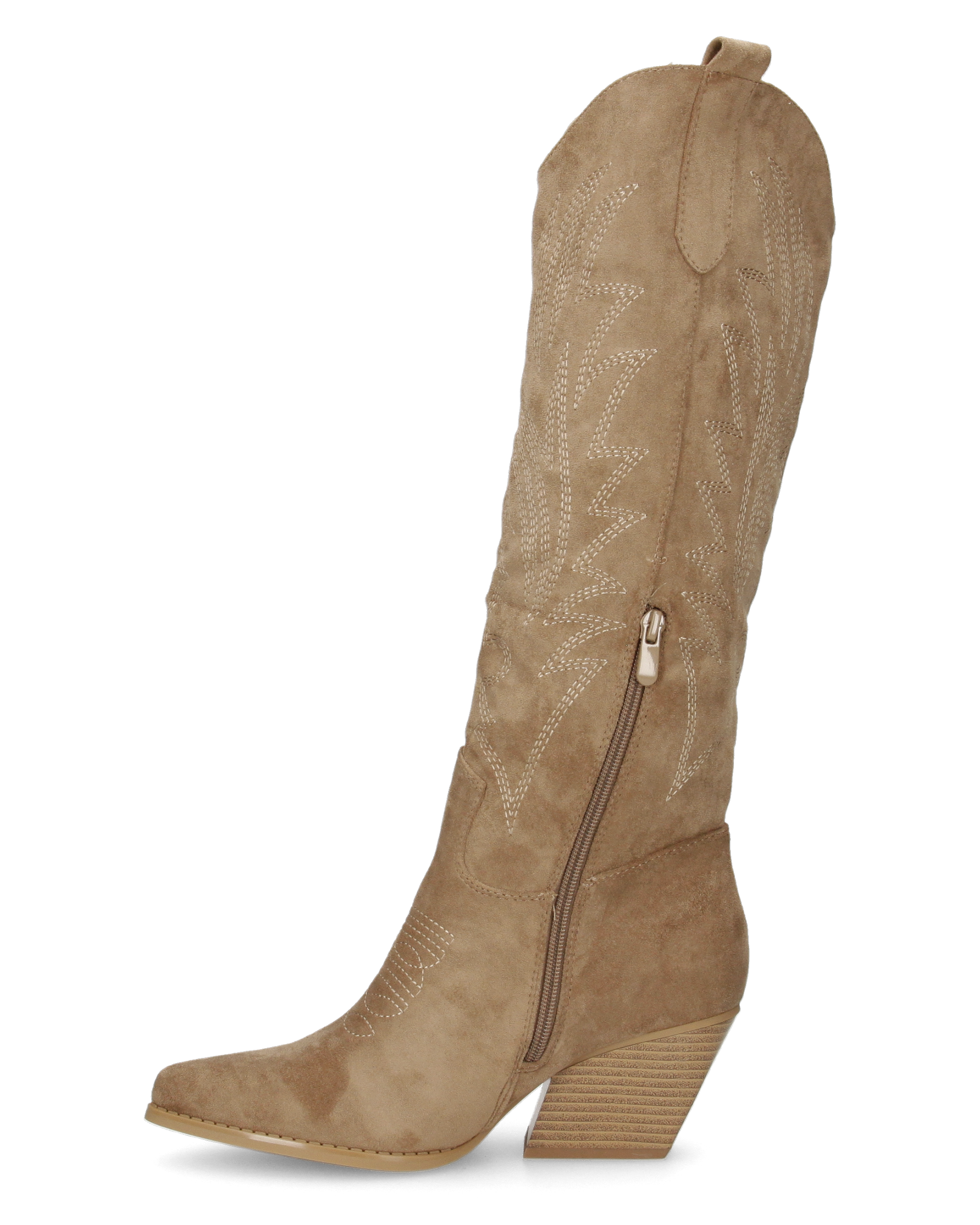 CHRYSA - camperos / texani alti color khaki con disegni ricamati e chiusura zip