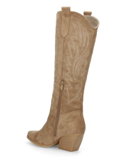 CHRYSA - camperos / texani alti color khaki con disegni ricamati e chiusura zip