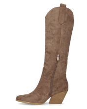 CHRYSA - camperos / texani alti color khaki con disegni ricamati e chiusura zip