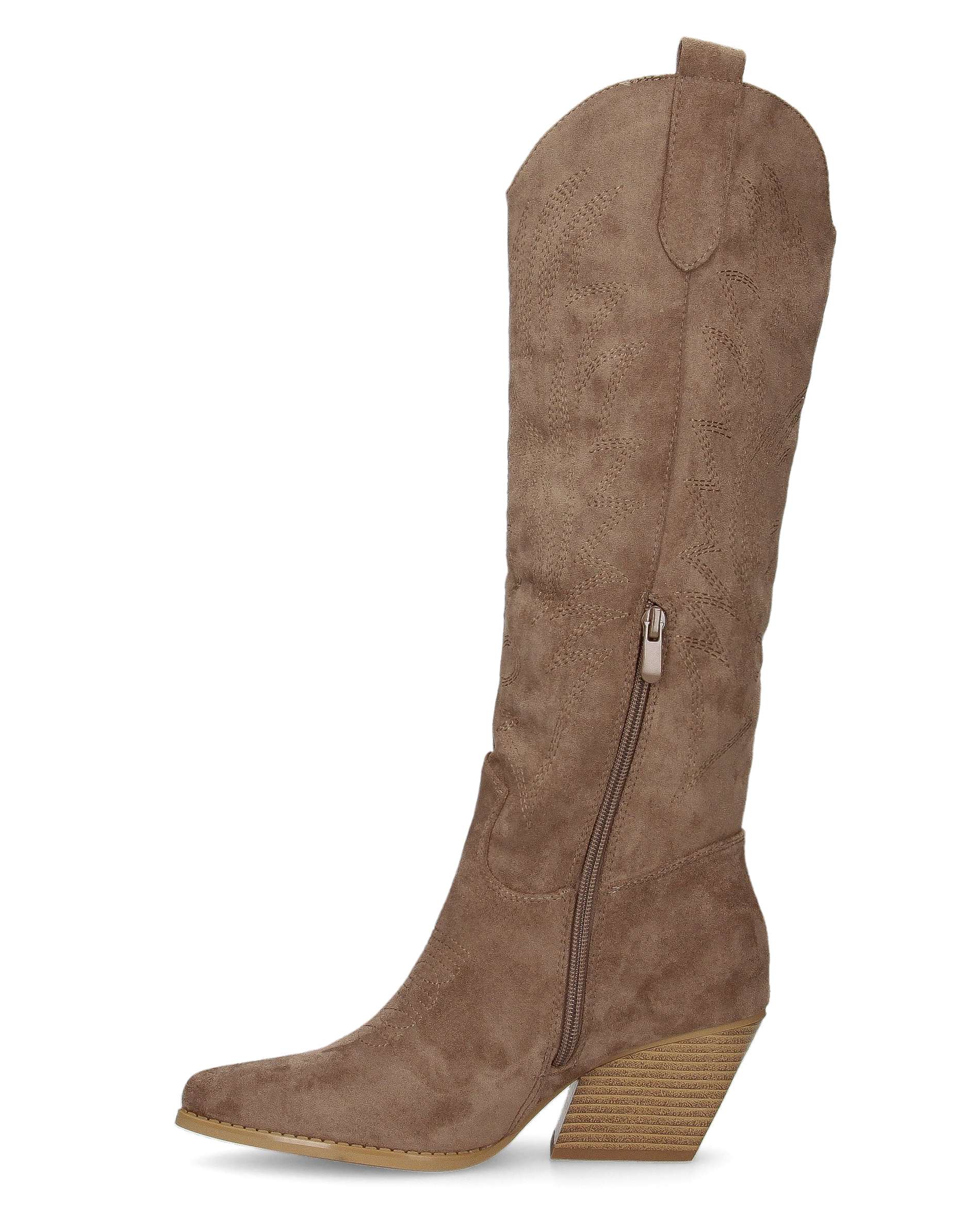 CHRYSA - camperos / texani alti color khaki con disegni ricamati e chiusura zip