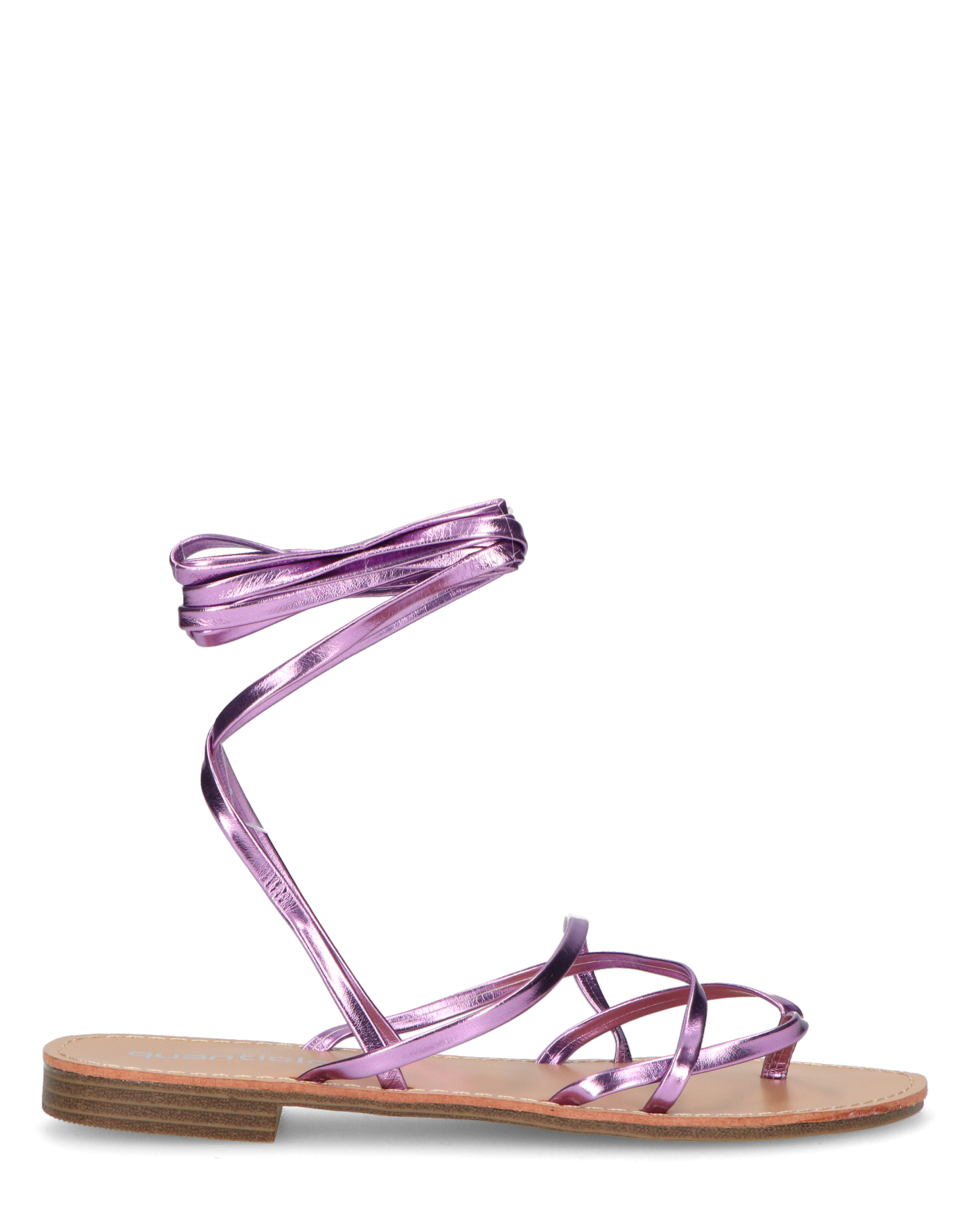 CRESSIDA - sandales plates beiges à cordons violets métallisé