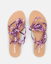 CRESSIDA - sandali bassi beige con cordini violetto metalizzato