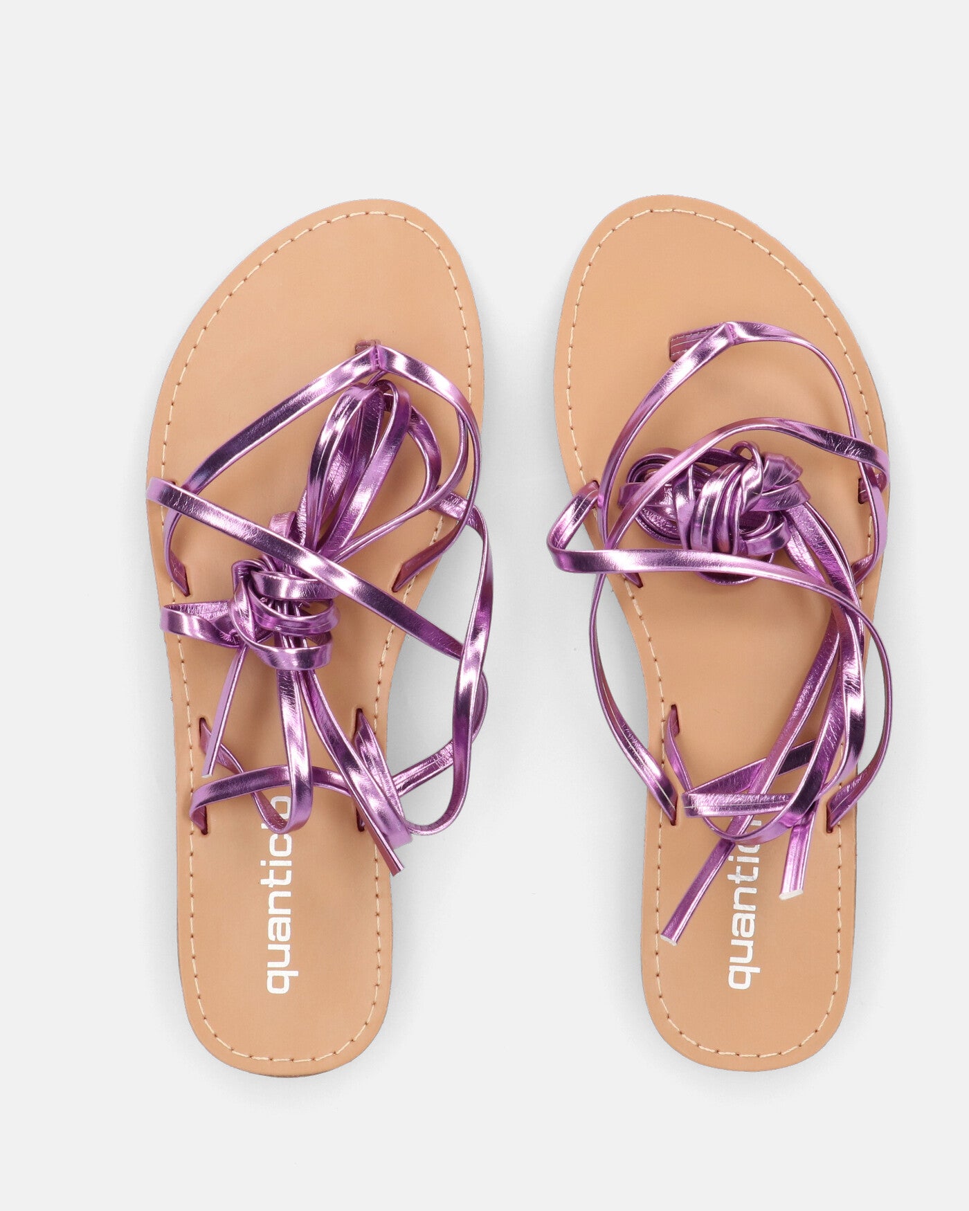CRESSIDA - sandales plates beiges à cordons violets métallisé