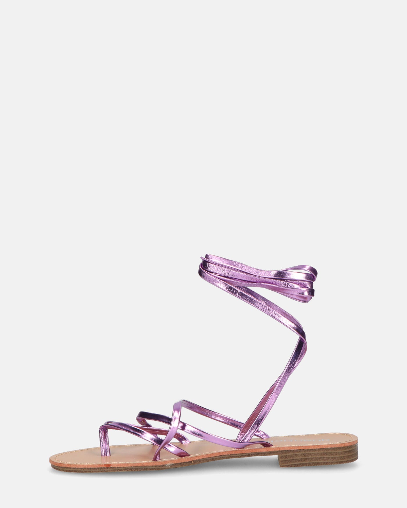 CRESSIDA - sandali bassi beige con cordini violetto metalizzato