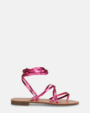 CRESSIDA - sandali bassi beige con cordini fucsia metalizzato