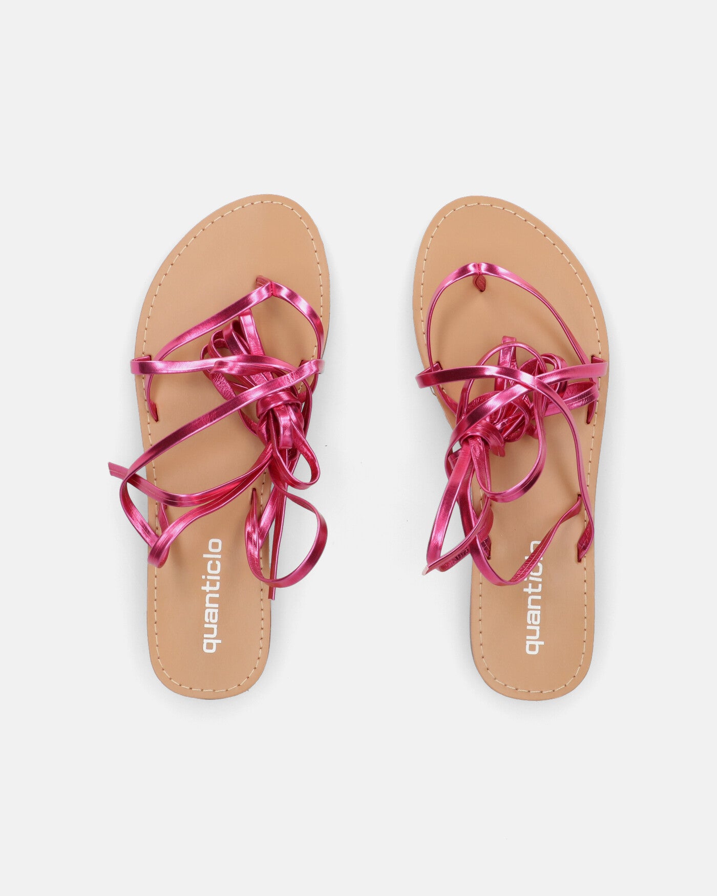 CRESSIDA - sandali bassi beige con cordini fucsia metalizzato