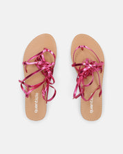 CRESSIDA - sandali bassi beige con cordini fucsia metalizzato