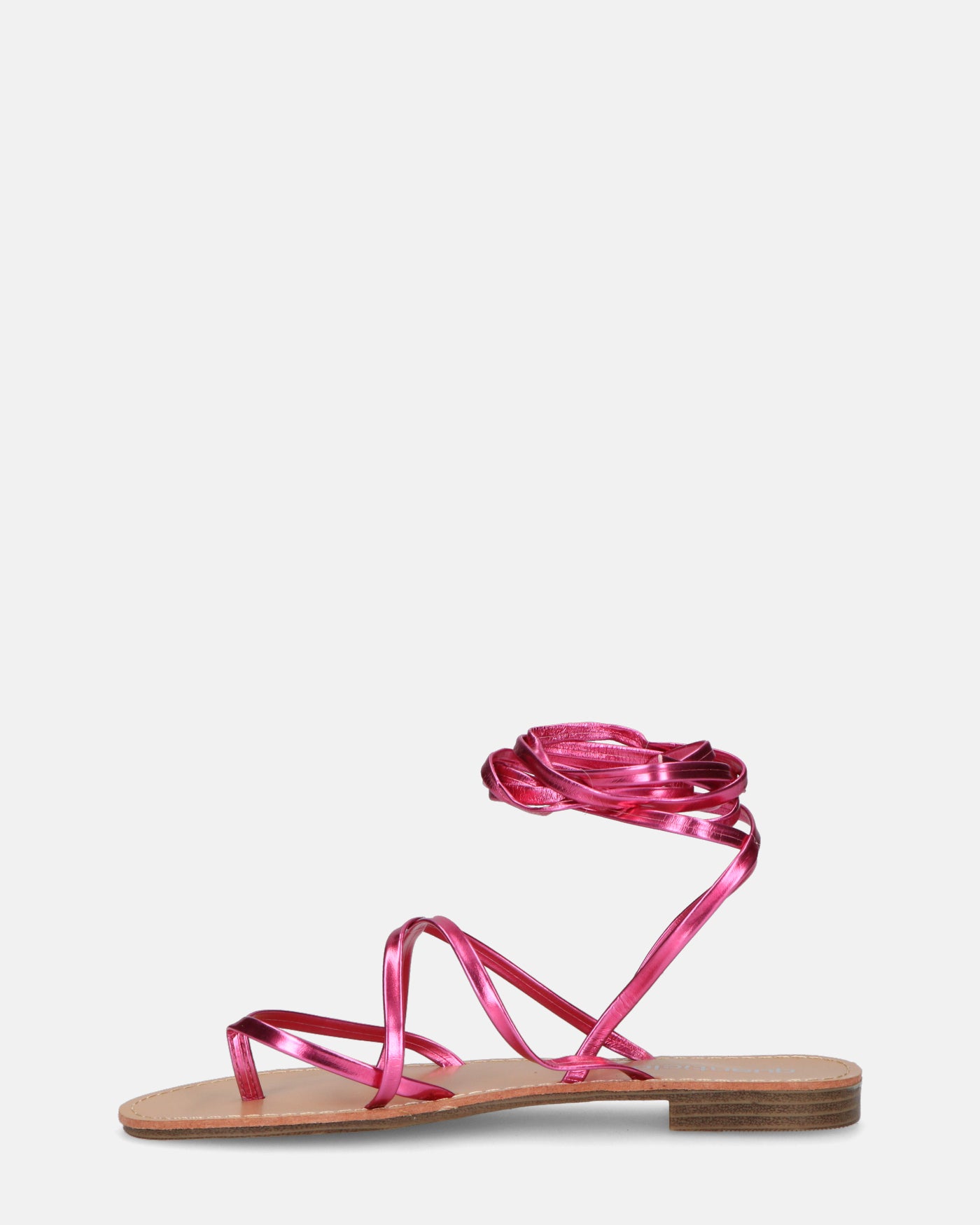 CRESSIDA - sandali bassi beige con cordini fucsia metalizzato