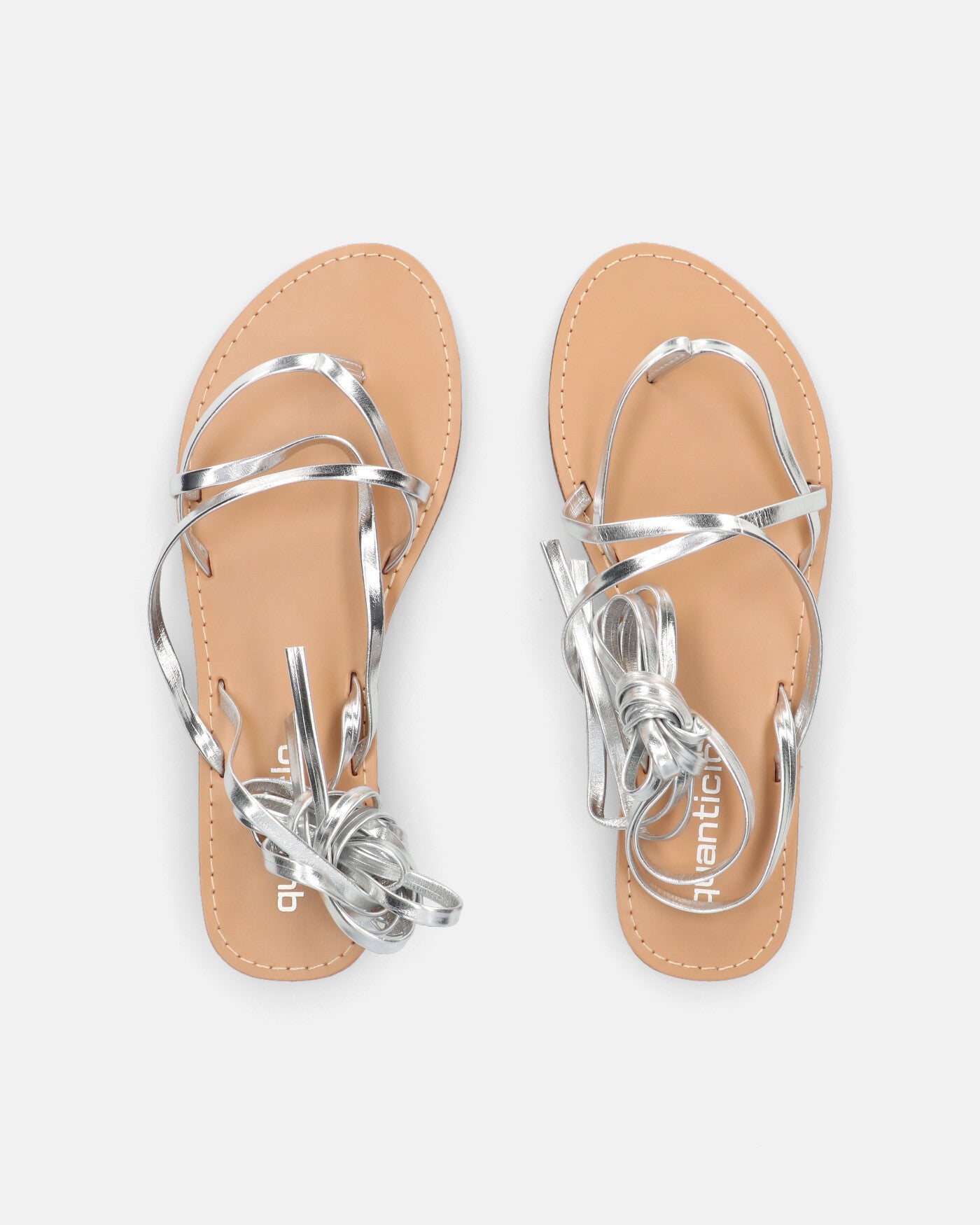 CRESSIDA - sandali bassi beige con cordini argento
