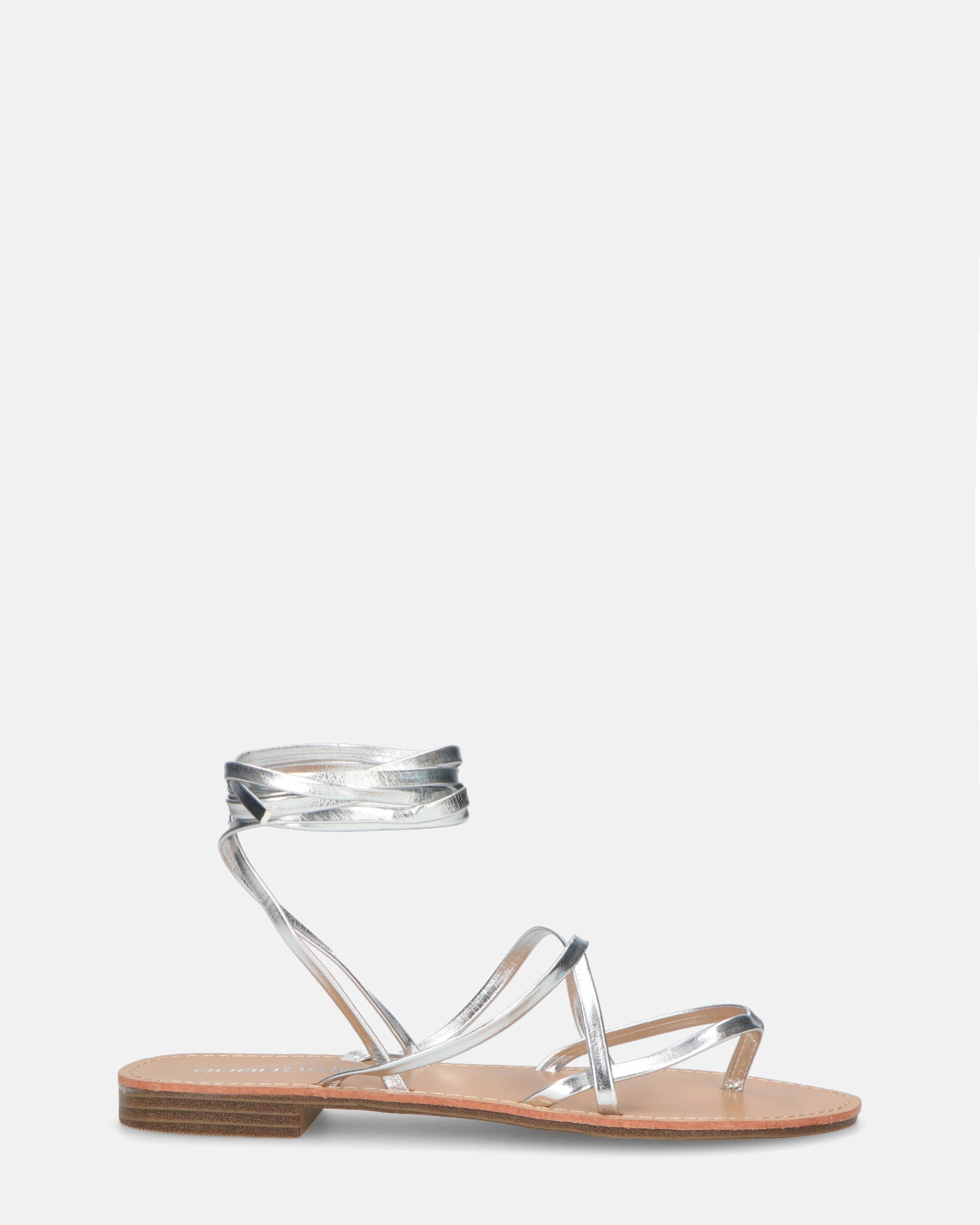 CRESSIDA - sandali bassi beige con cordini argento