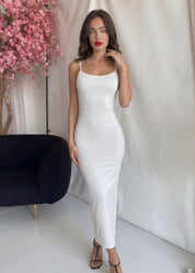 DARSEN - vestito midi effetto sculpt in bianco con scollo su schiena