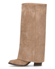 DENISE - stivali alti con risvolto in camoscio beige