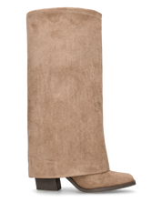 DENISE - stivali alti con risvolto in camoscio beige