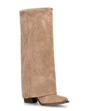 DENISE - stivali alti con risvolto in camoscio beige