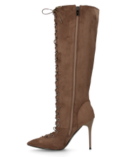 DESSA - stivale alto beige scamosciato stringato con tacco a spillo e zip interna