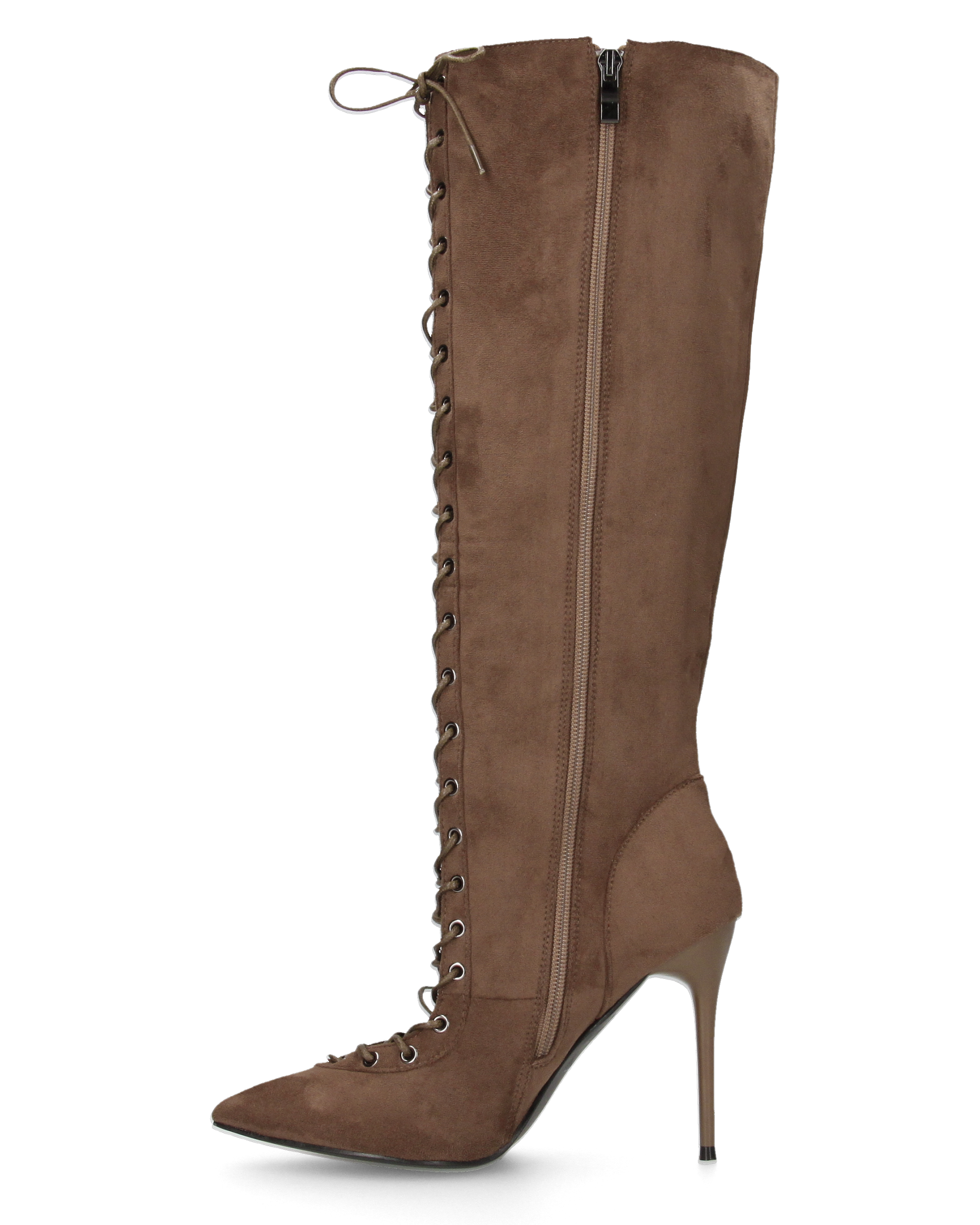DESSA - stivale alto beige scamosciato stringato con tacco a spillo e zip interna