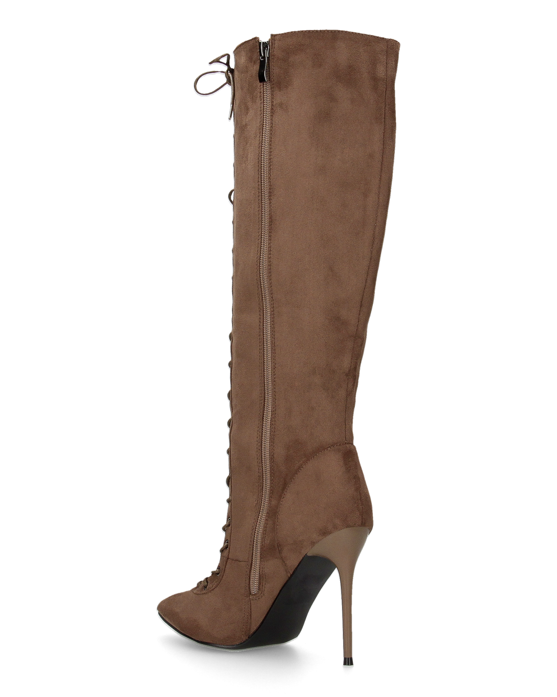 DESSA - stivale alto beige scamosciato stringato con tacco a spillo e zip interna
