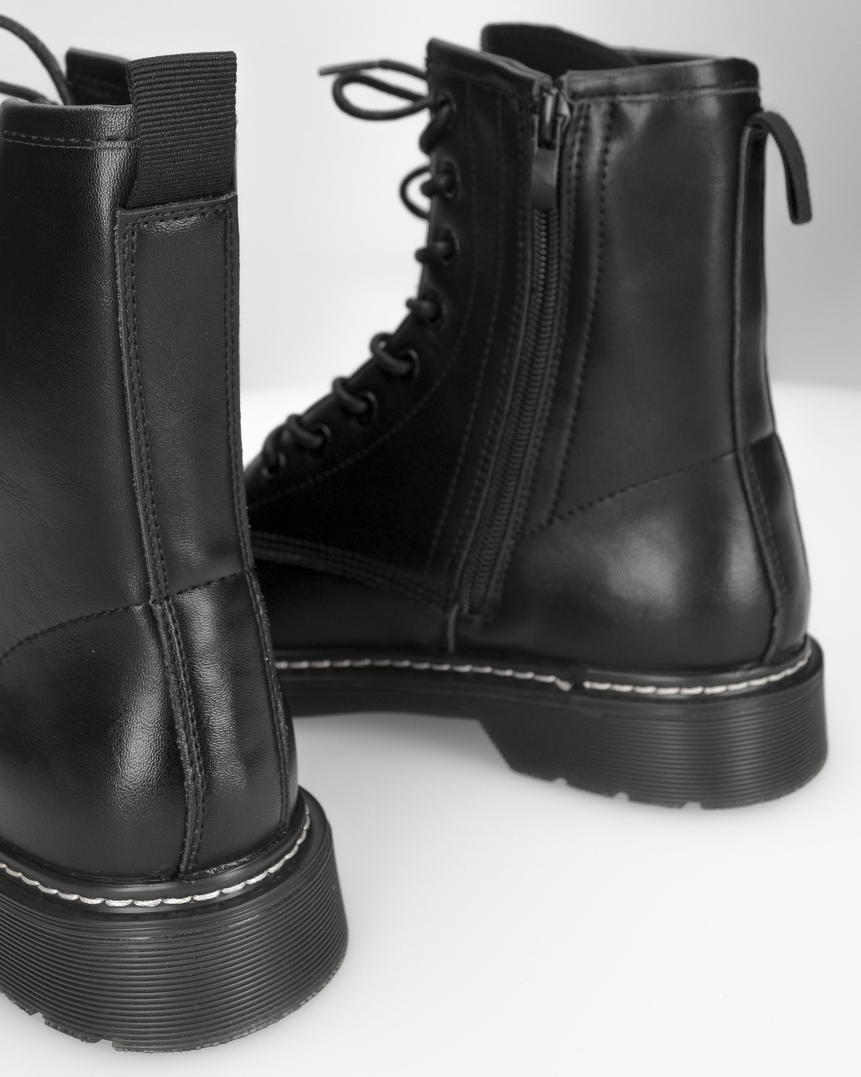 MARZIA - stivaletti anfibi neri stringati con chiusura zip