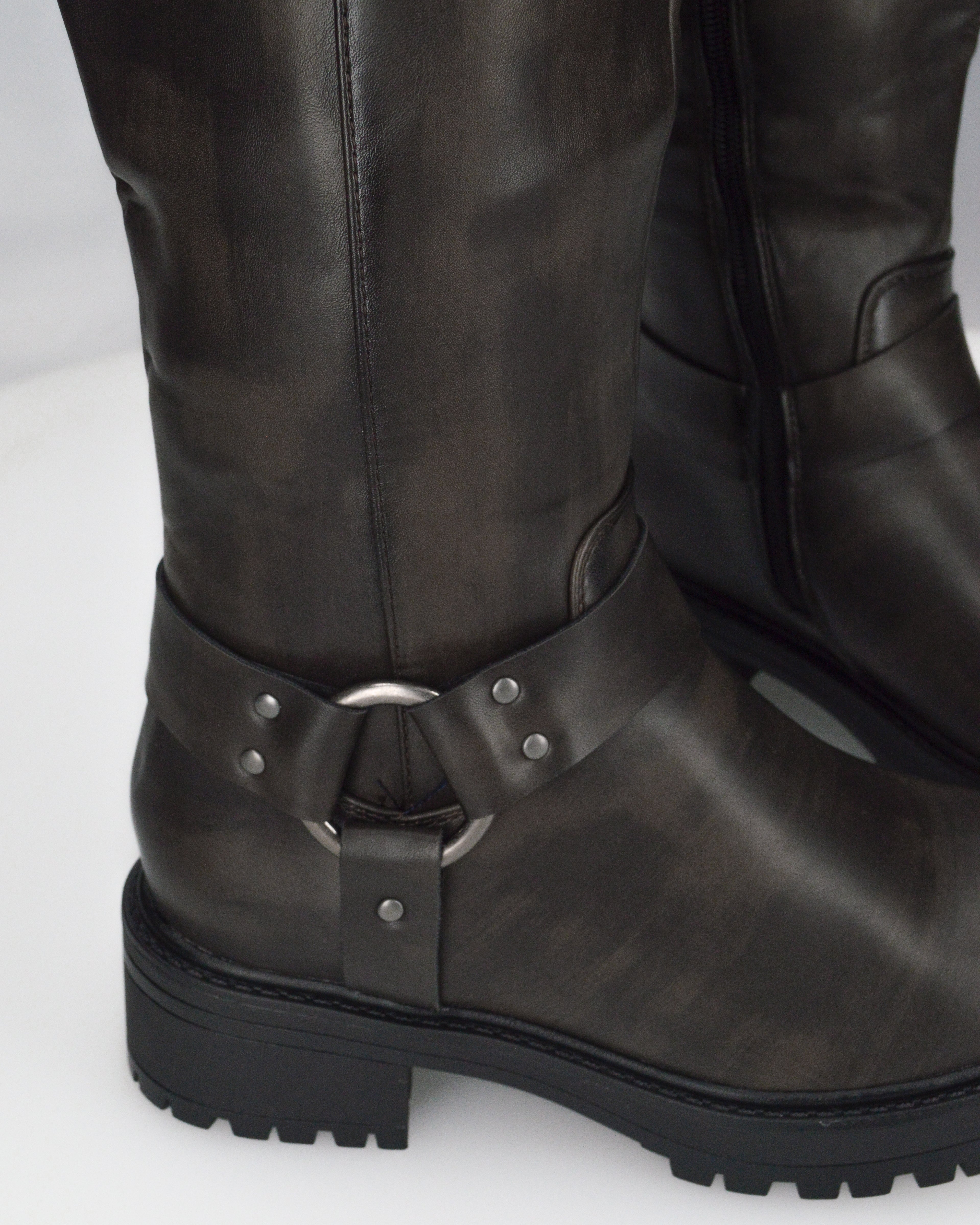 NAHIA - stivali biker antracite vintage con chiusura zip