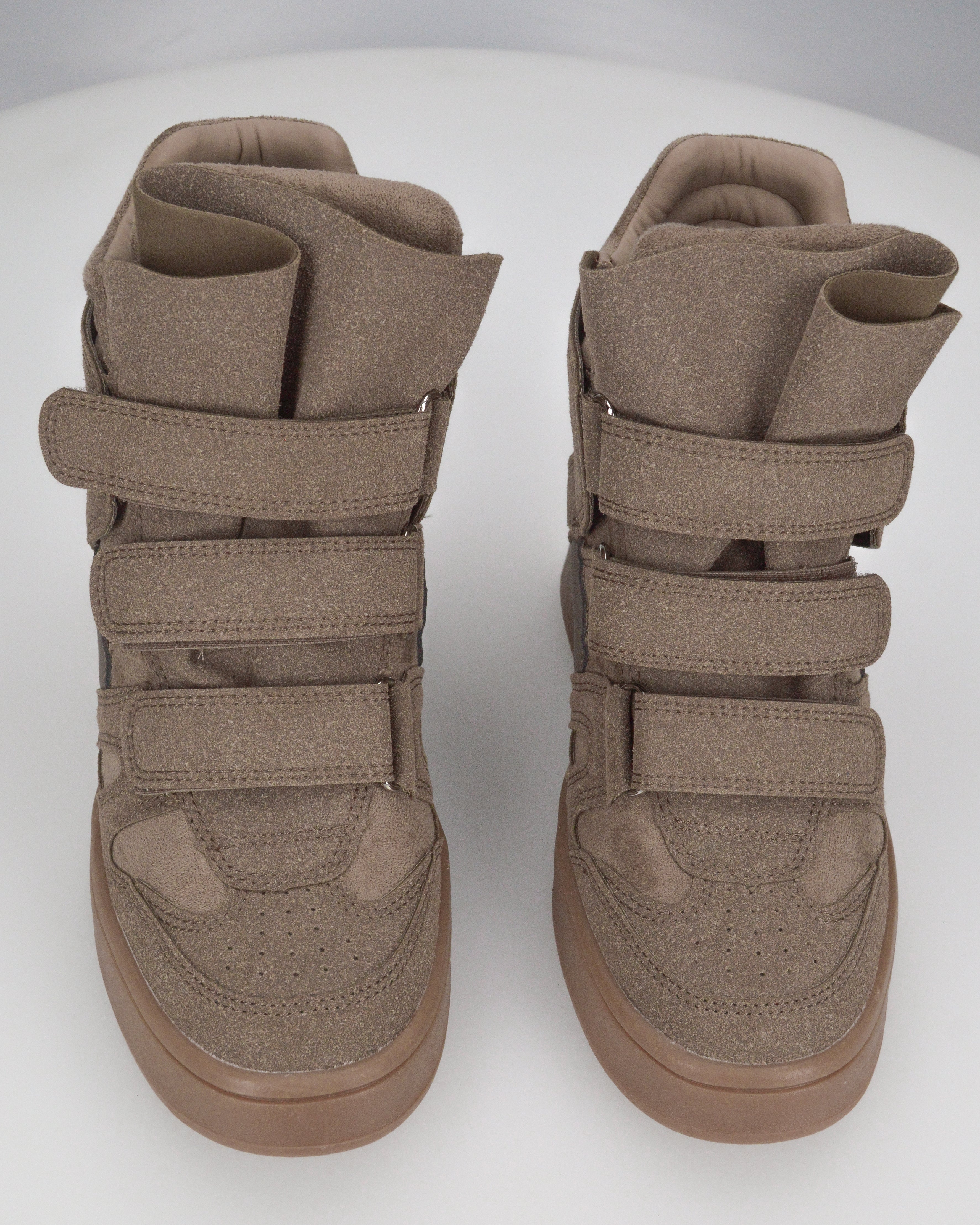 QUINSY - sneakers alte in ecopelle scamosciata kaki con zeppa interna e tre strap