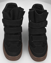 QUINSY - sneakers alte in ecopelle scamosciata nera con zeppa interna e tre strap