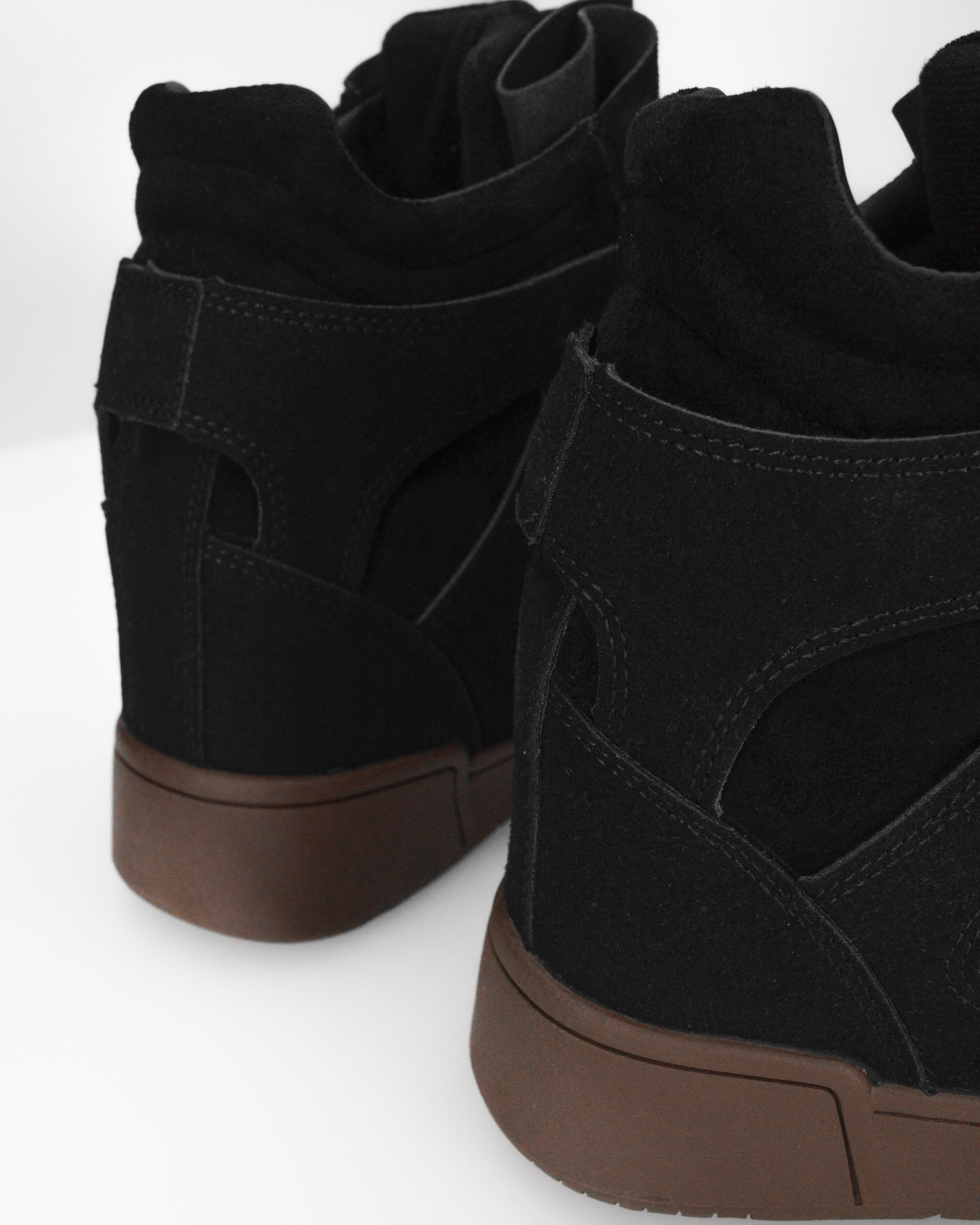 QUINSY - sneakers alte in ecopelle scamosciata nera con zeppa interna e tre strap