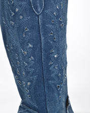 IZUMI - stivali alti in denim con ricami e dettagli camperos