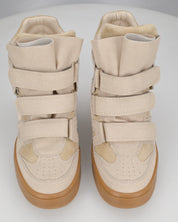 QUINSY - sneakers alte in ecopelle scamosciata beige con zeppa interna e tre strap