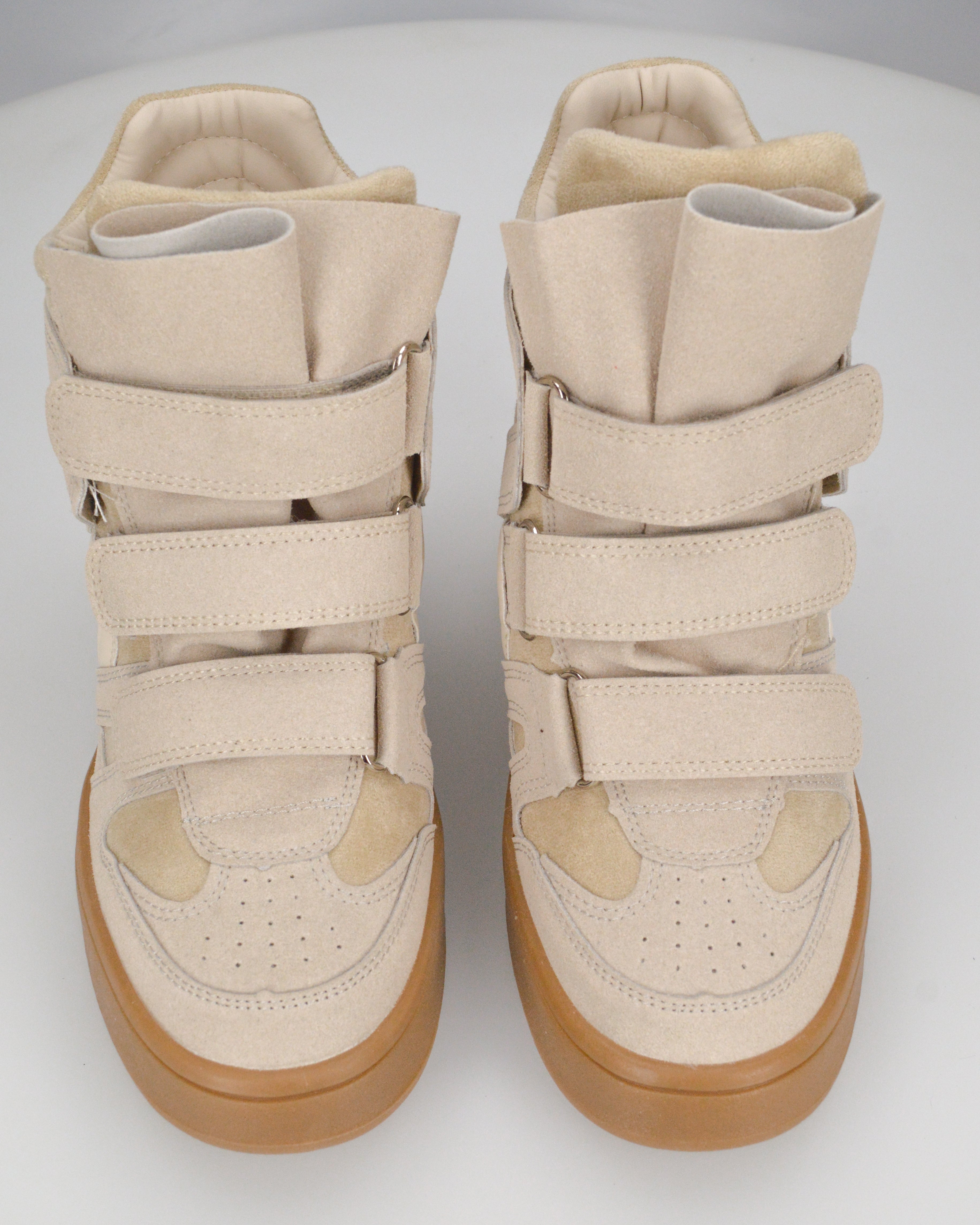 QUINSY - sneakers alte in ecopelle scamosciata beige con zeppa interna e tre strap
