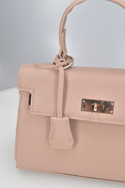 KATYA - borsetta a mano in ecopelle beige scuro con tracolla aggiuntiva