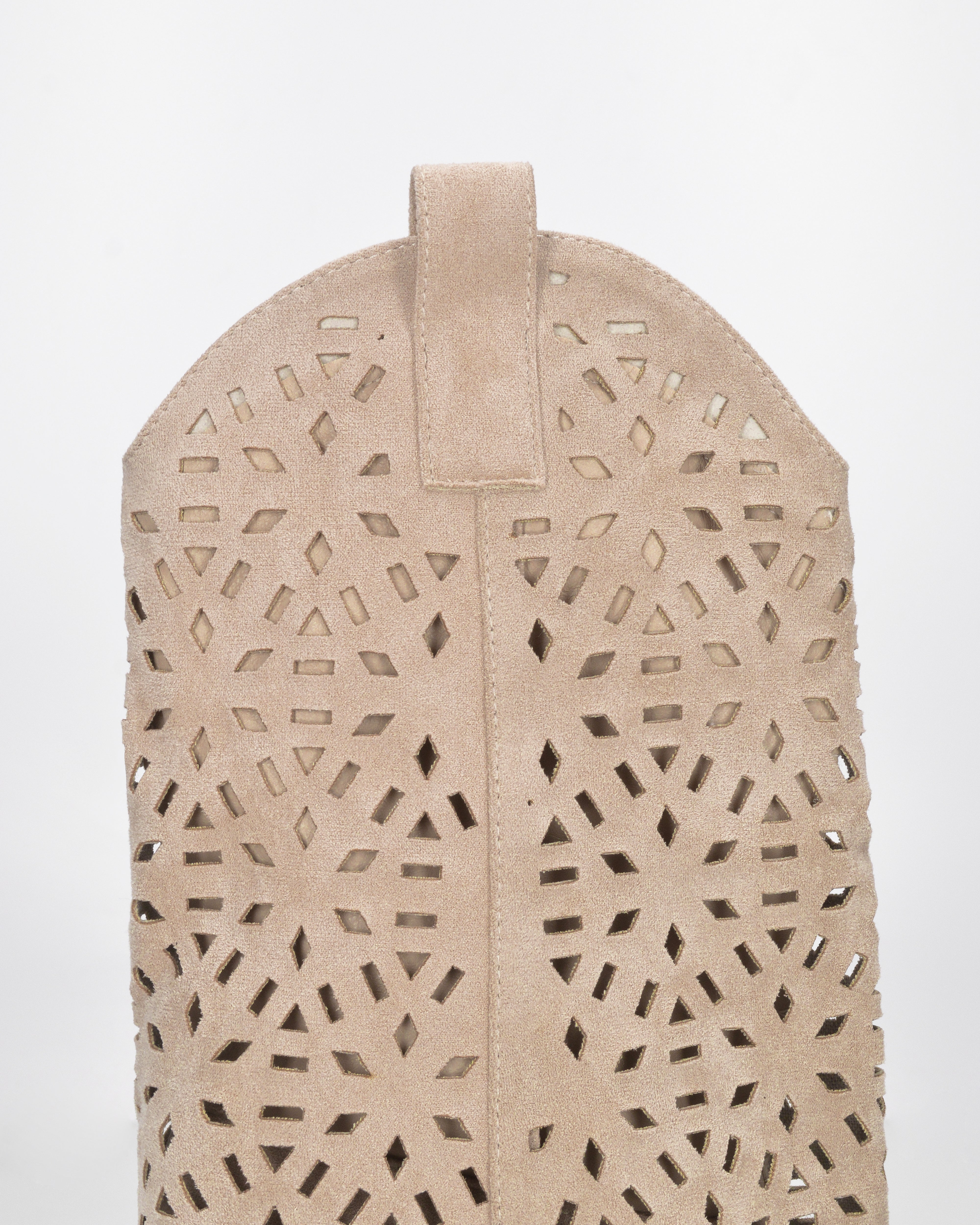 KEIKO - stivali texani beige in simil camoscio con gambale traforato e tacco a blocco