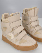 QUINSY - sneakers alte in ecopelle scamosciata beige con zeppa interna e tre strap