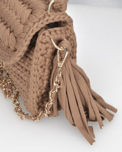 TRISHA - borsetta beige di tessuto intrecciato con tracolla removibile
