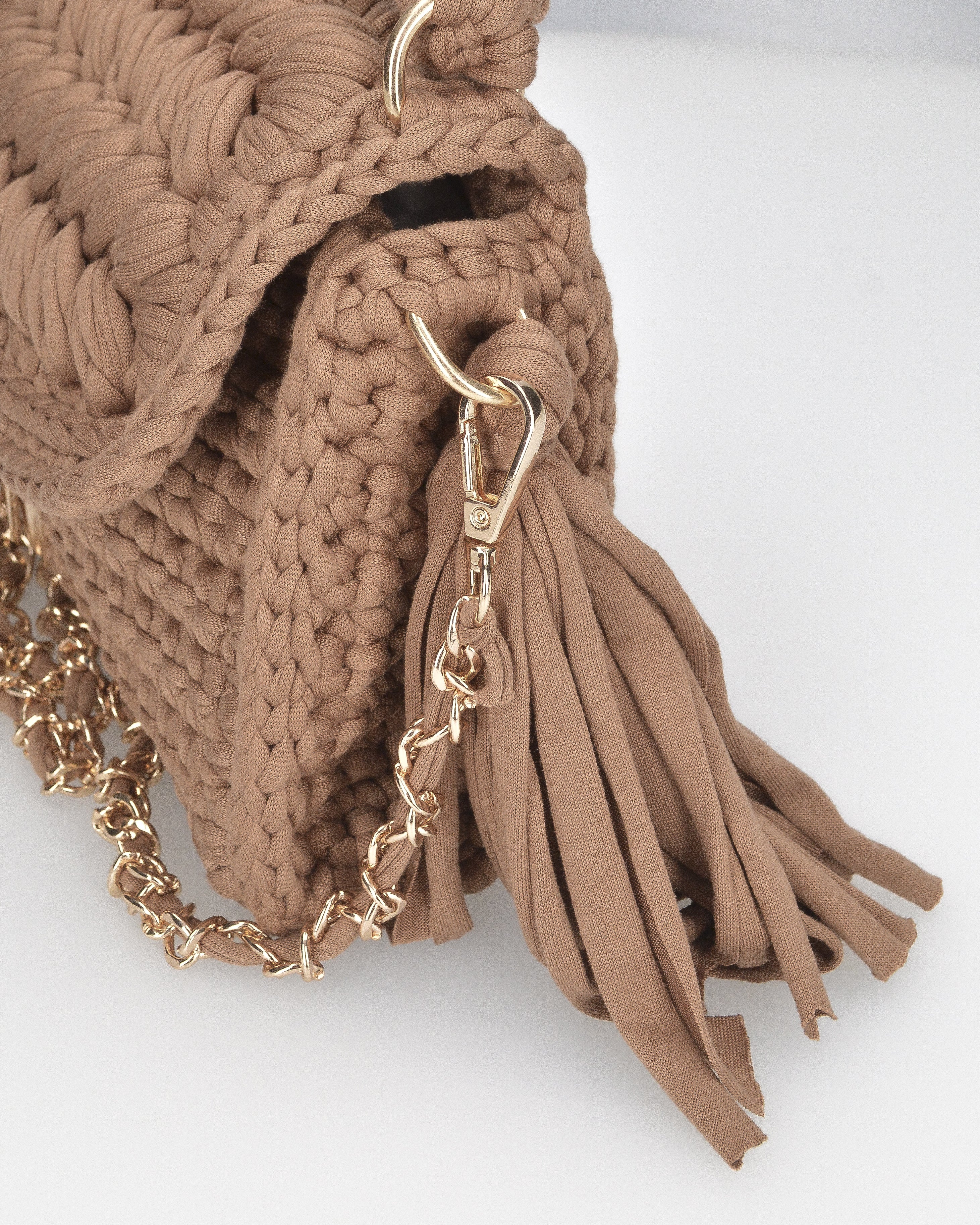 TRISHA - borsetta beige di tessuto intrecciato con tracolla removibile