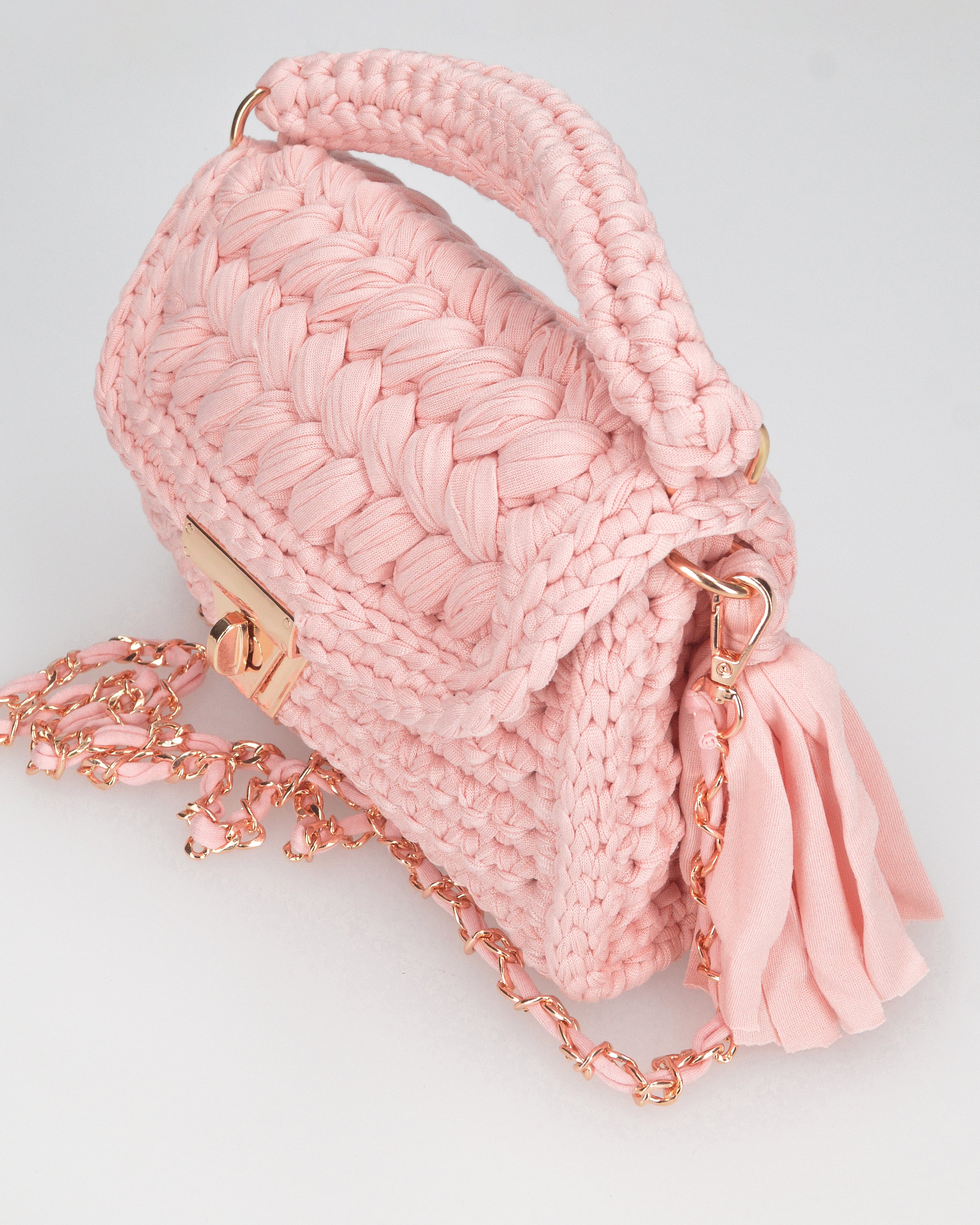 TRISHA - borsetta rosa di tessuto intrecciato con tracolla removibile