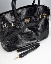 MARY - borsa grande nera con trama coccodrillo e tracolla aggiuntiva