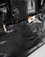 MARY - borsa grande nera con trama coccodrillo e tracolla aggiuntiva