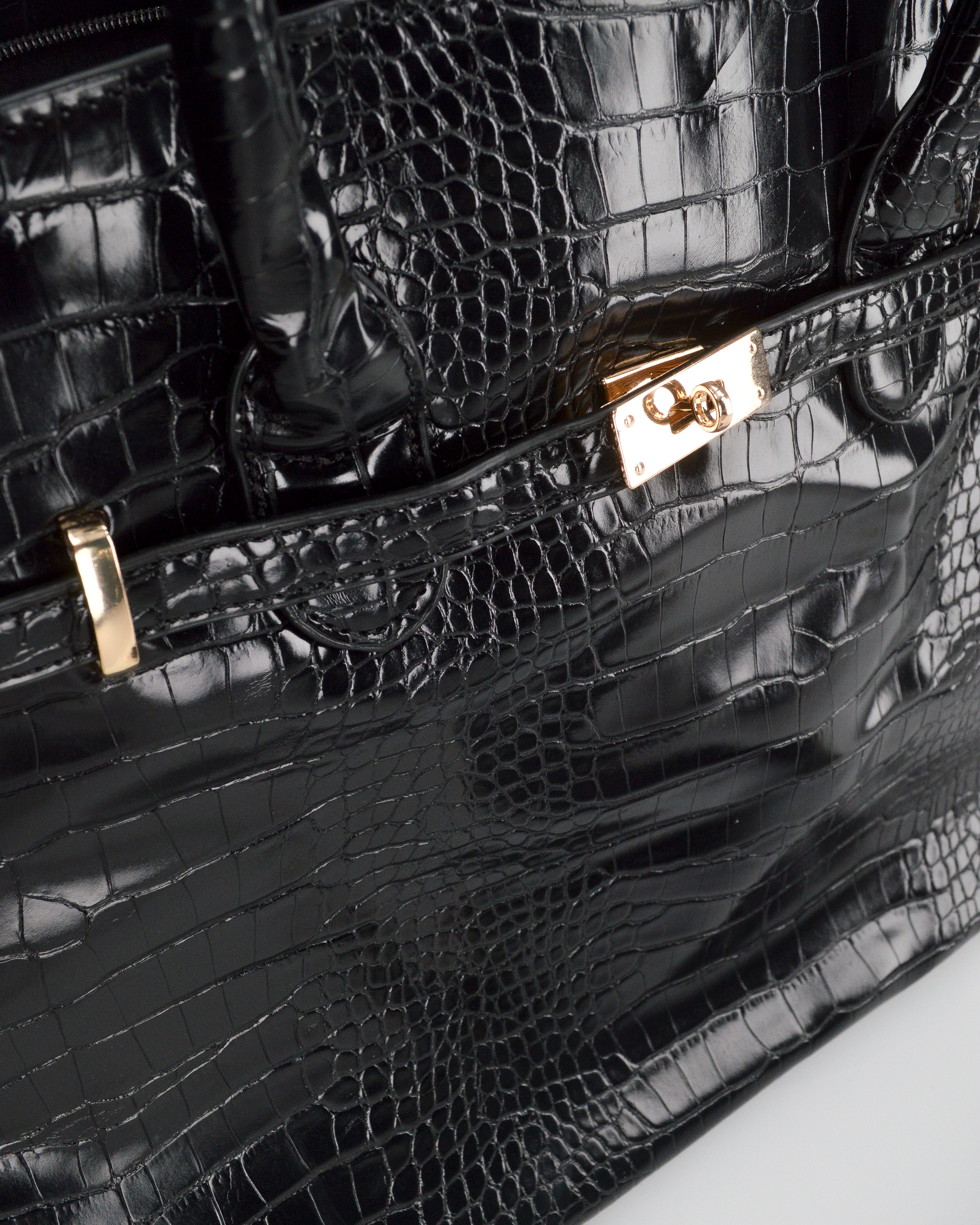 MARY - borsa grande nera con trama coccodrillo e tracolla aggiuntiva