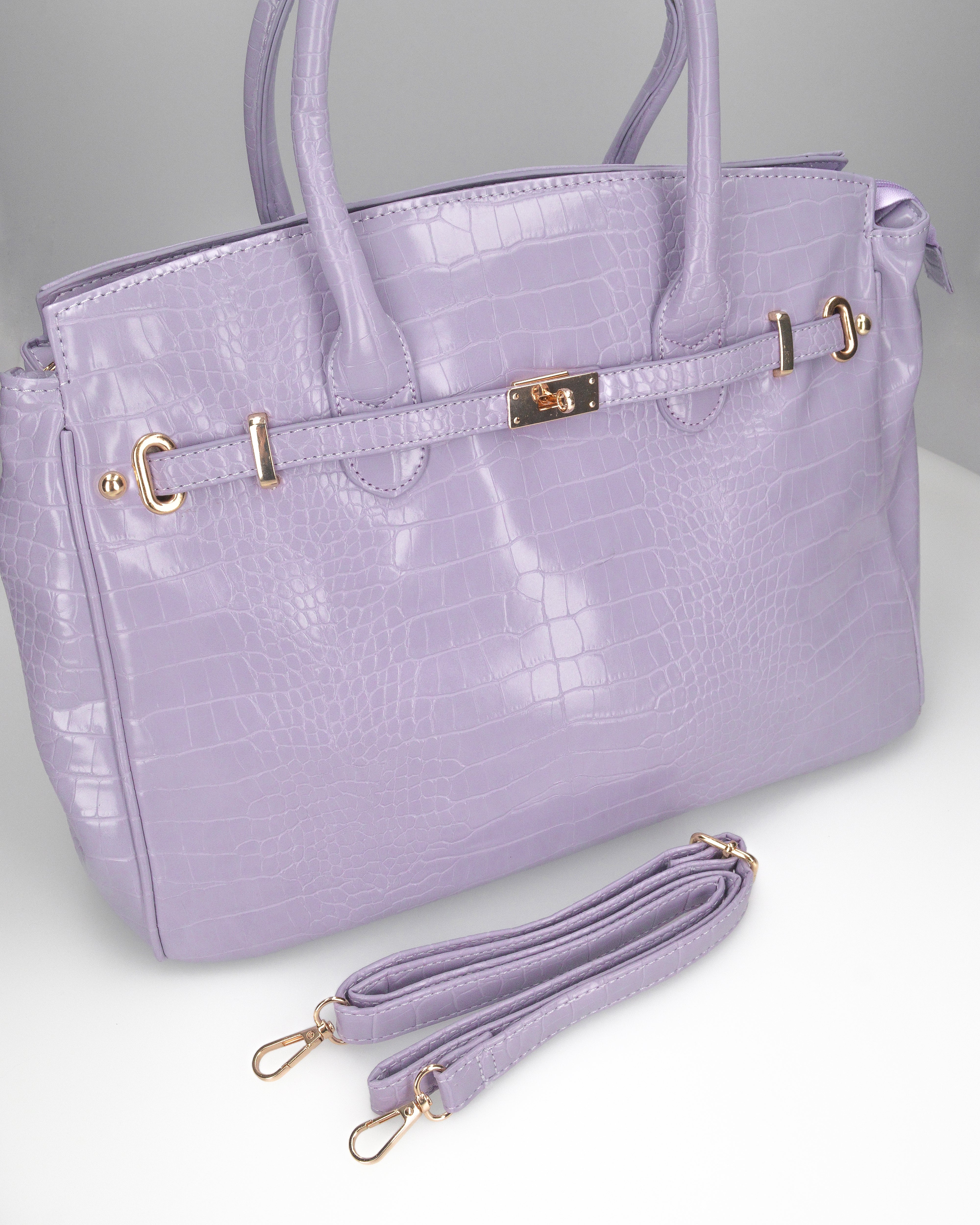 MARY - borsa grande violetta con trama coccodrillo e tracolla aggiuntiva
