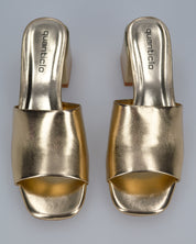 MARTHE - sandali dorati con dettaglio dorato sopra il tacco squadrato