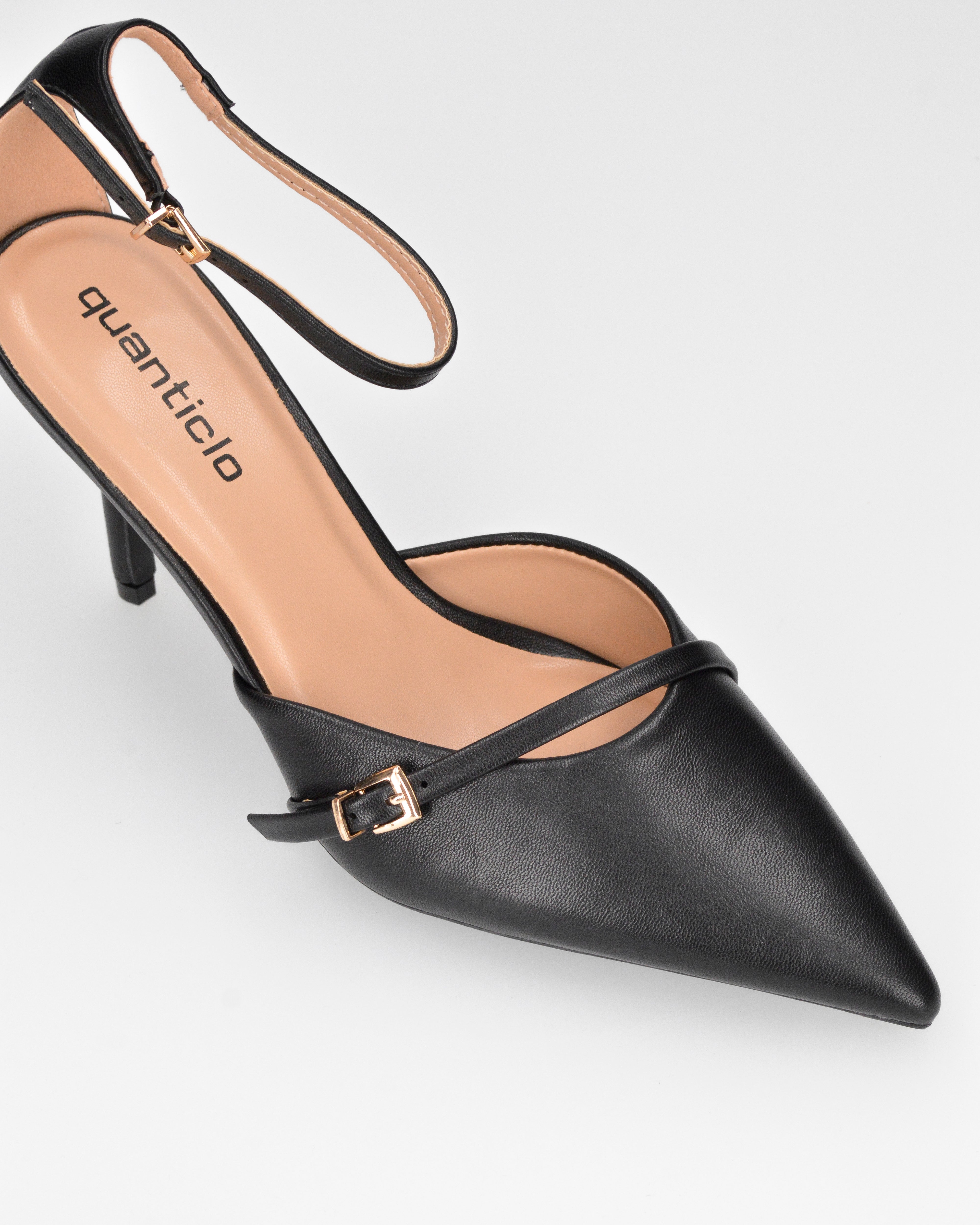 KARI - décolleté nere a punta con cinturino alla caviglia e fibbie